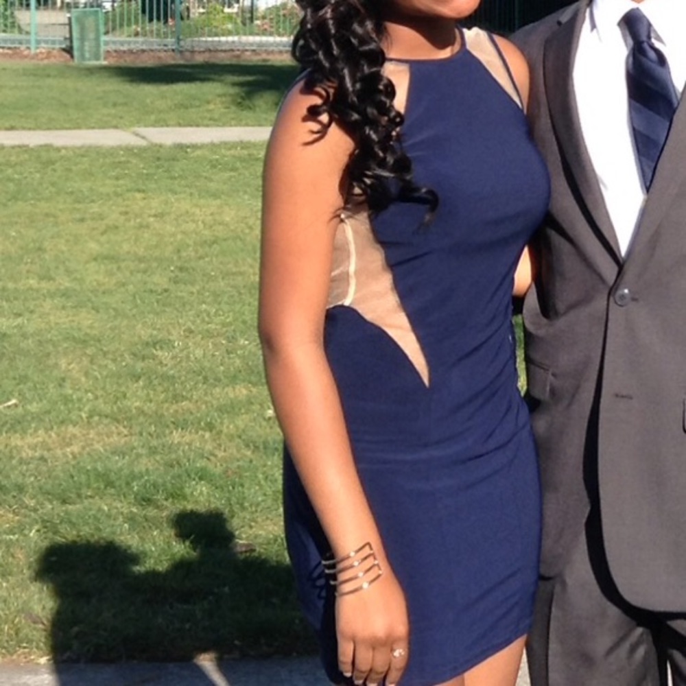 Navy blue, backless prom/birthday dress